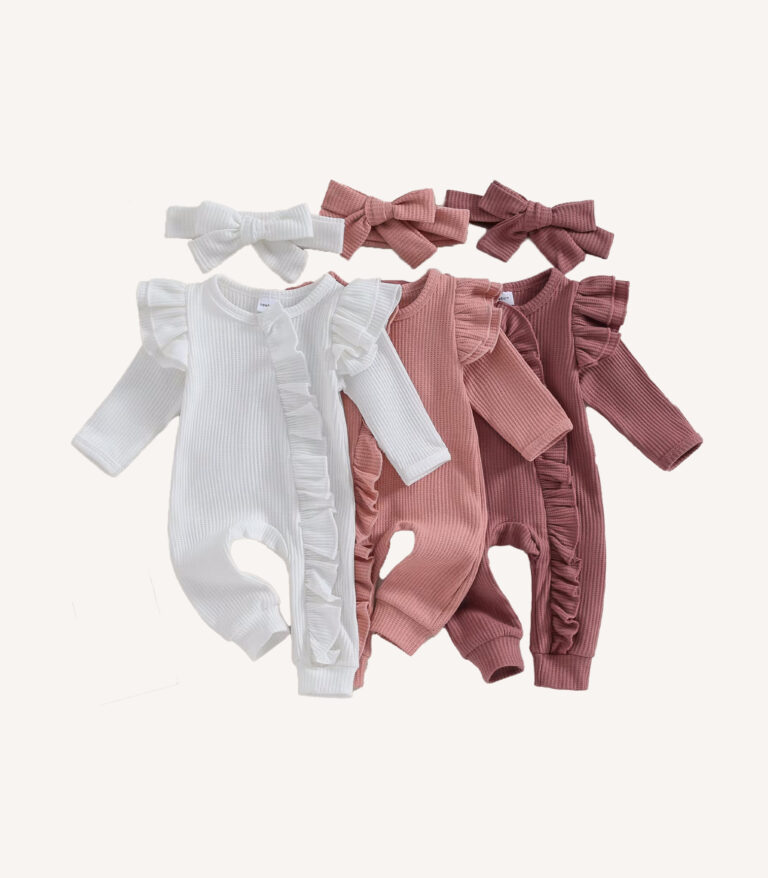Baby girl fall romper with matching bow headband