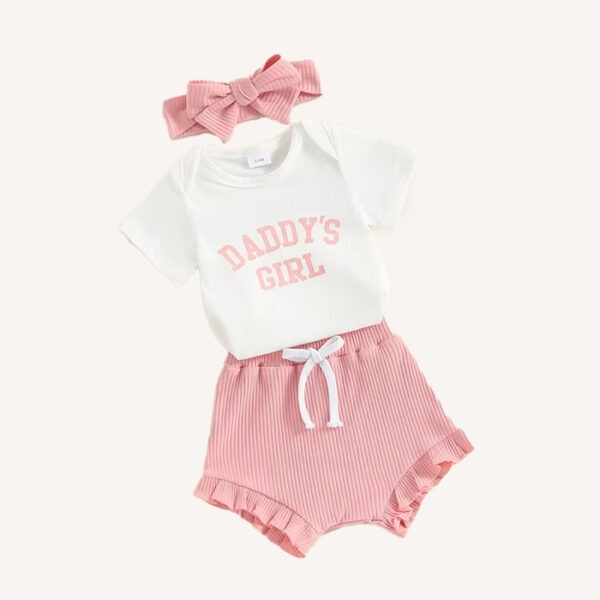Toddler girls floral outfit with ruffle shorts and matching headband
